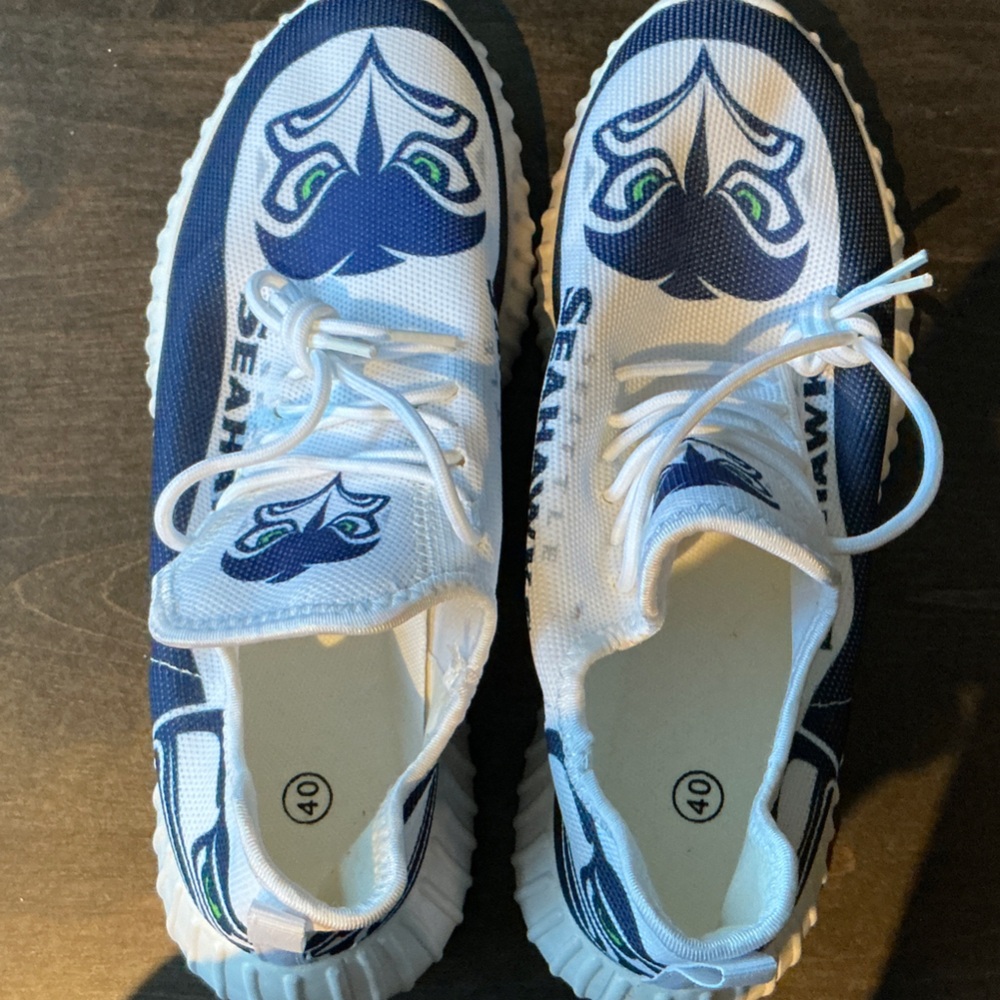 Blue and White Seattle Seahawks Athletic Sneakers